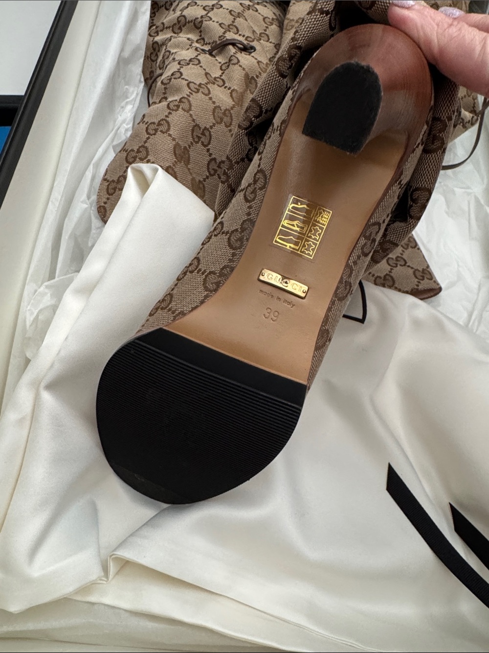 Gucci Brown GG Monogram Knee-High Drawstring Boots - Picture 2 of 8